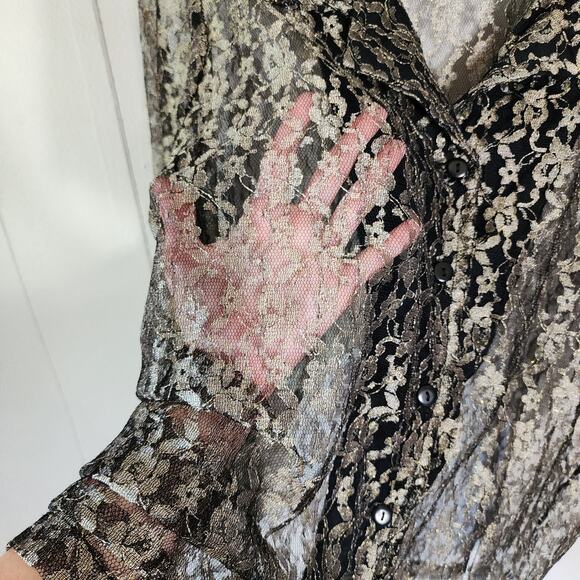 Vintage Y2k Goth Fairy Grunge Mesh Metallic Blouse Floral XL - Picture 7 of 10